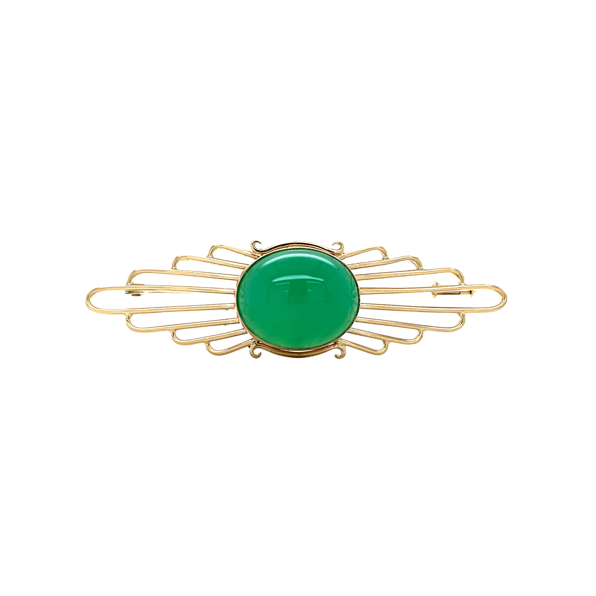 Gouden broche met chrysopraas 14 krt